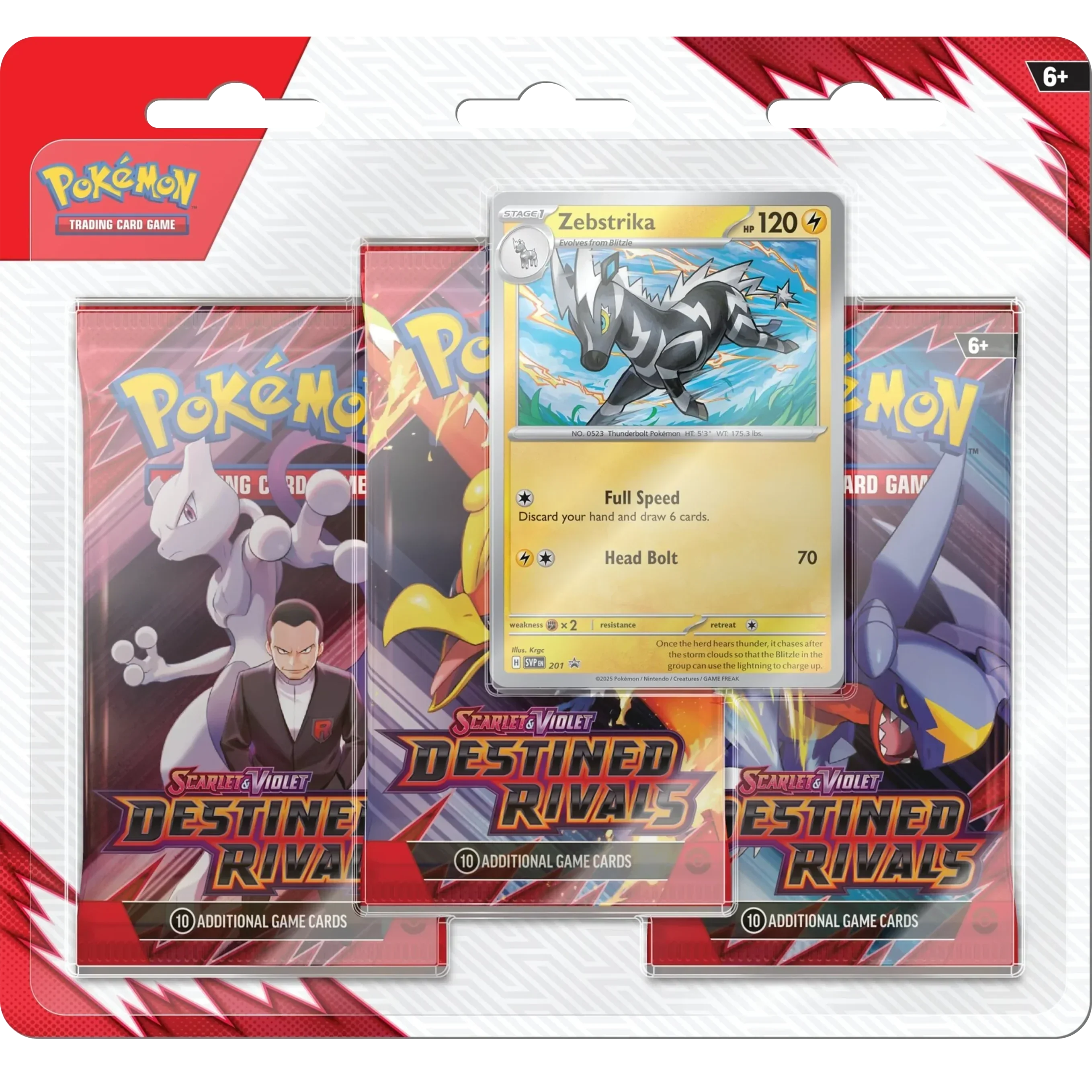 Pokemon Destined Rivals 3 Pack Blister - Zebstrika premium collectible